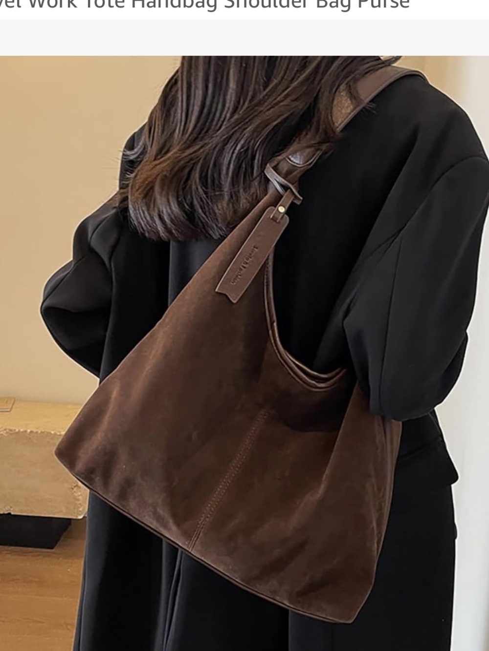 Opposite sided faux leather & faux suede Dark Brown Shoulder tote Bag - Picture 4 of 5